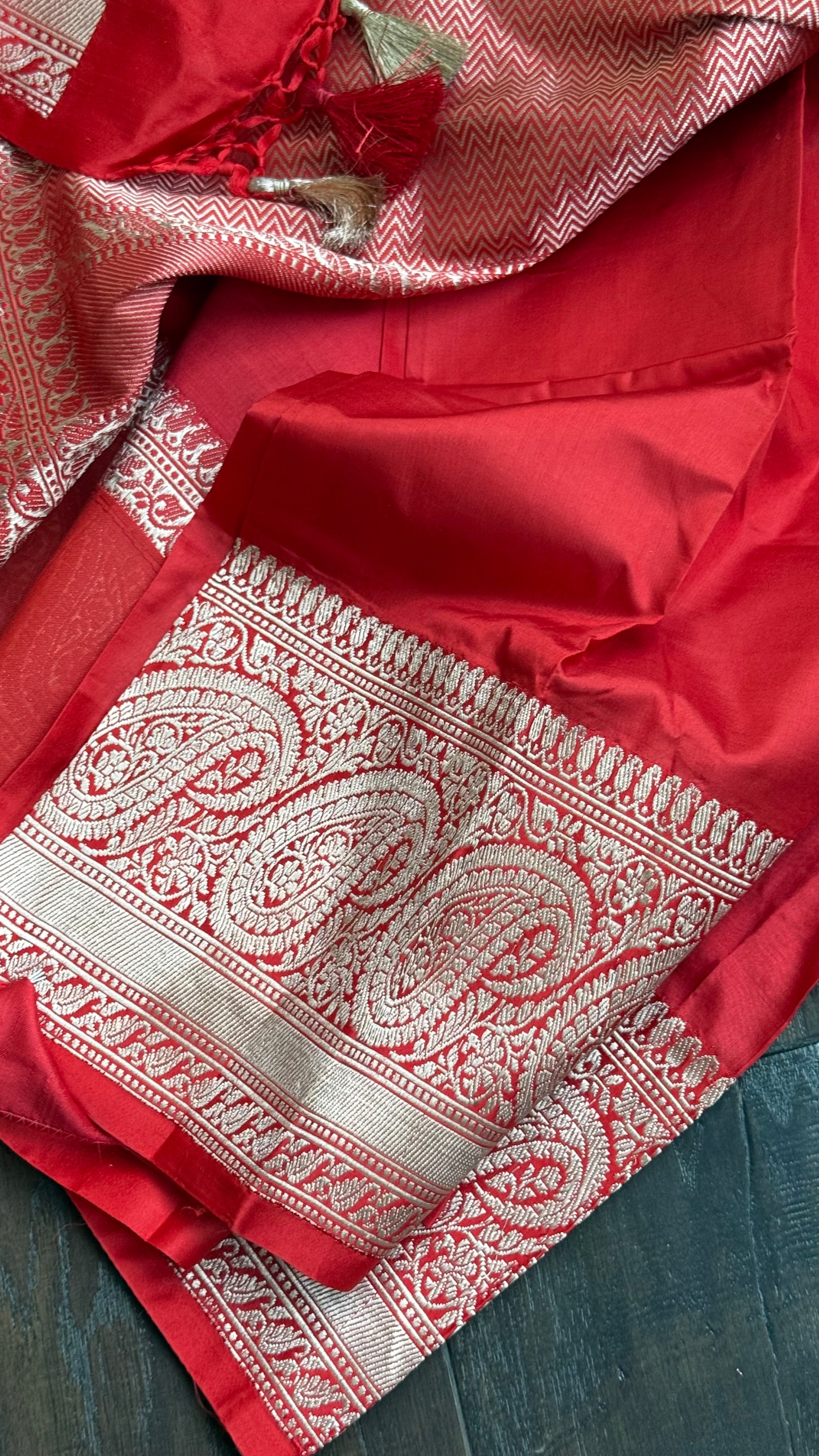Katan Silk Banarasi -  Red Kadwa