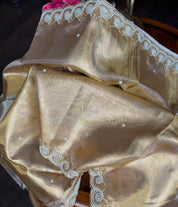 Designer Tissue Silk - Silver Golden Embroidered