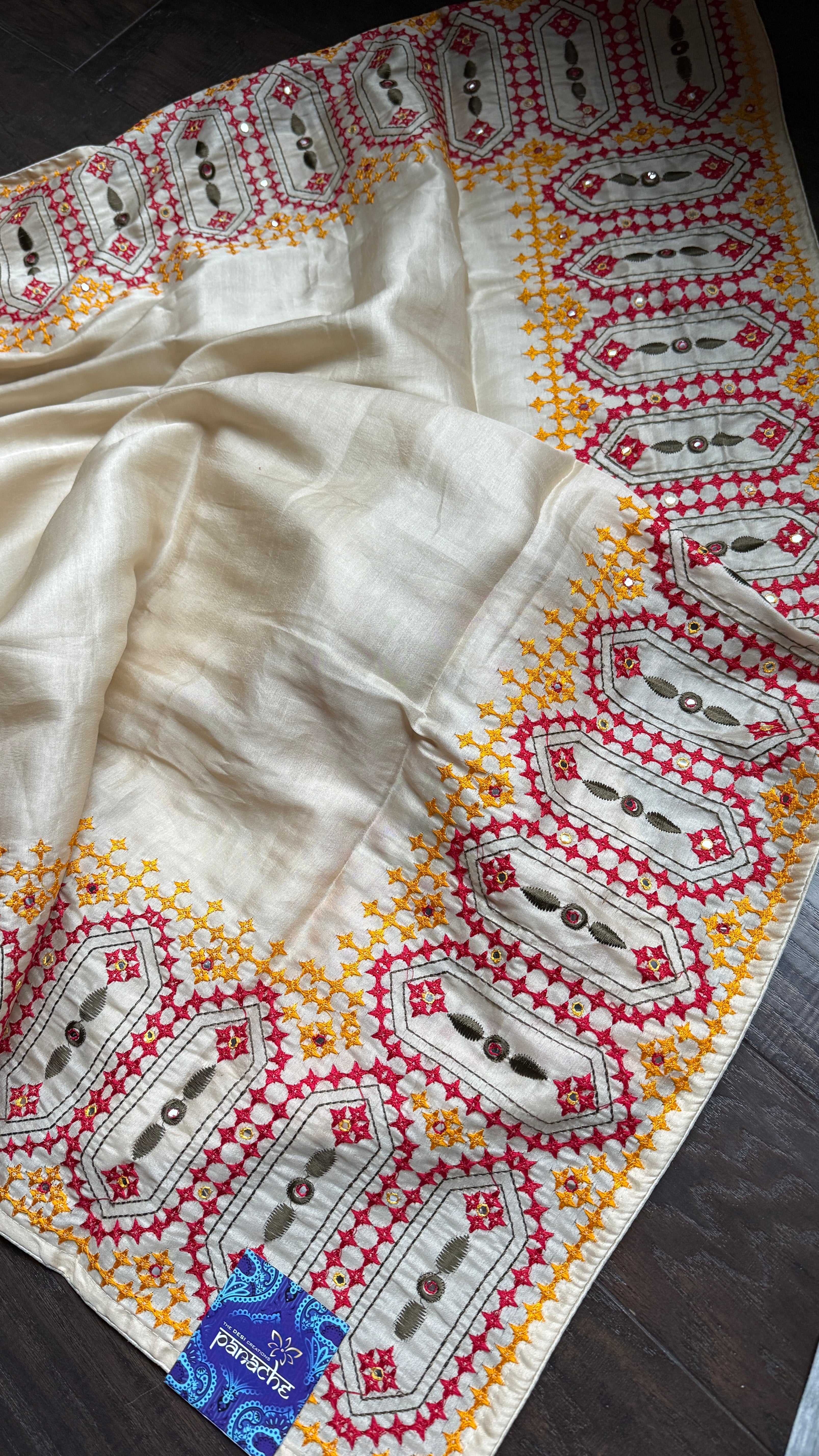 Soft Silk Kathiyawadi Embroidered - Beige