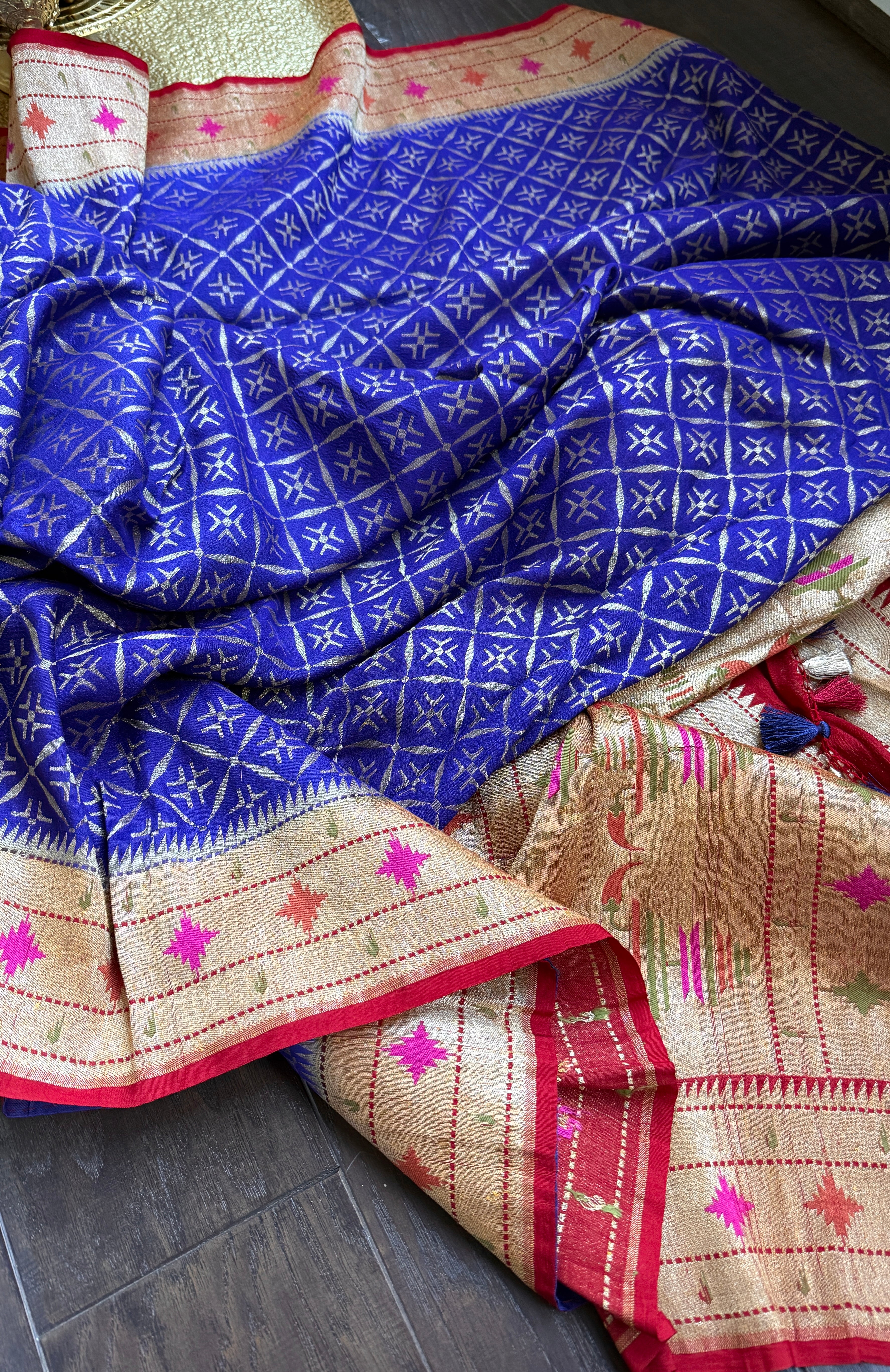 Khaddi Tussar Georgette Paithani Banarasi - Purplish Blue