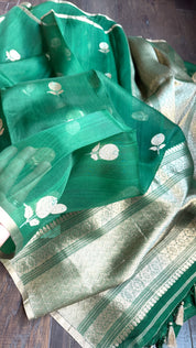 Kora Silk Banarasi - Emerald Green