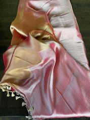 Designer Soft Silk Brocade Banarasi - Peach Pink Golden
