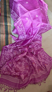 Pure Tussar Silk Jamdaani - Mauve