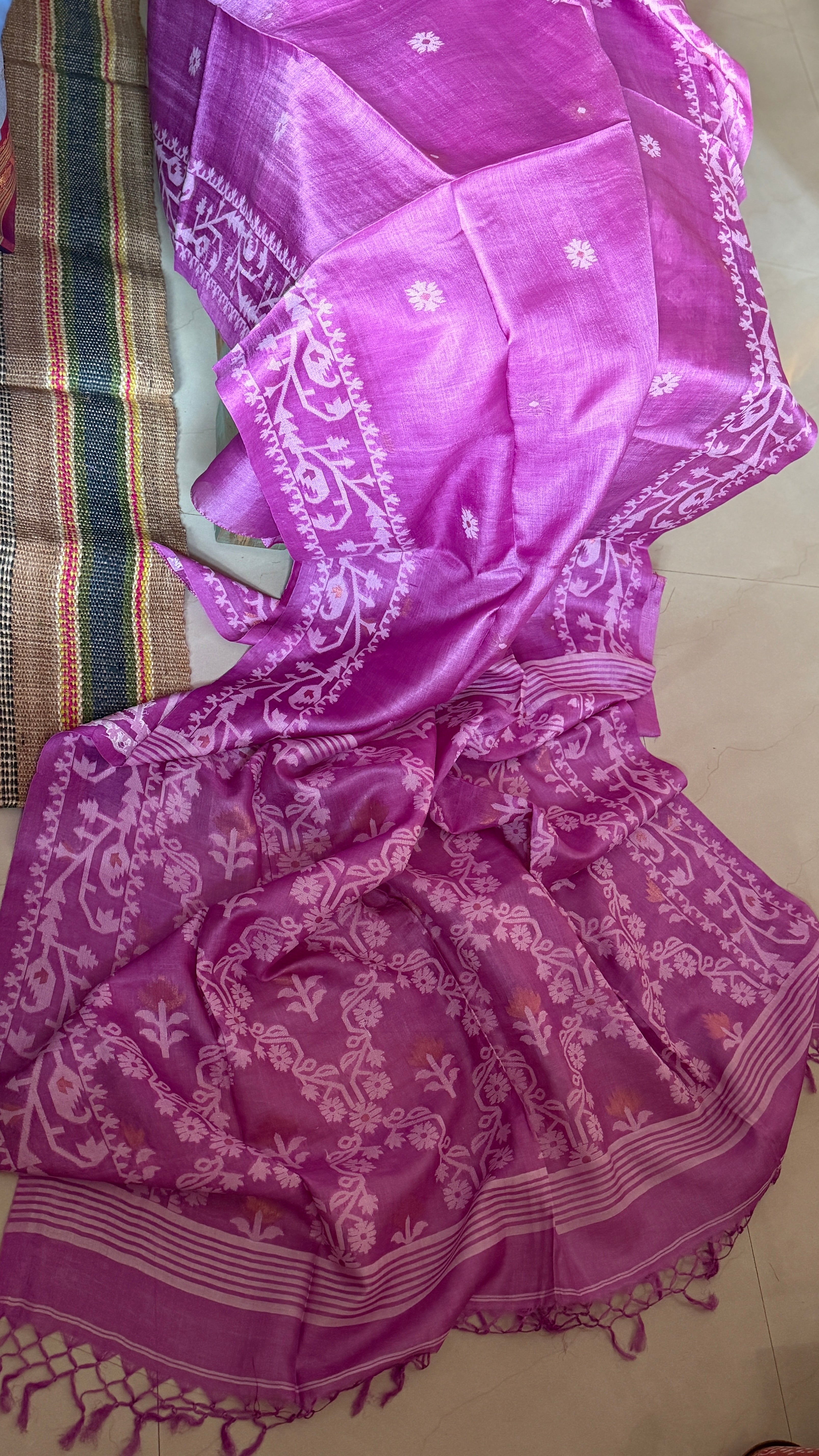 Pure Tussar Silk Jamdaani - Mauve