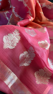 Kora Silk Rangkat Banarasi - Pink Orange Shaded