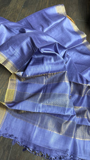 Handwoven Tussar Silk - Blue Violet Golden Zari