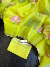 Tantuj Muslin Jamdaani- Yellow Pink Lotus