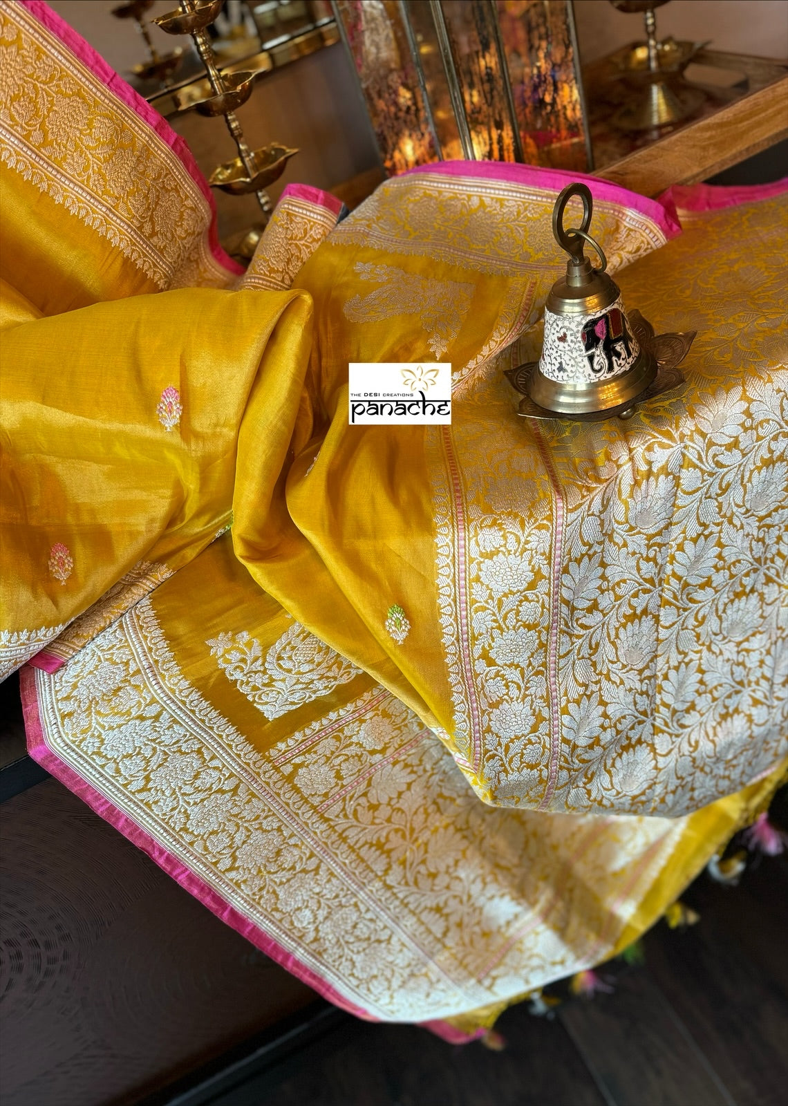 Pure Tissue Katan Silk Banarasi - Yellow Pink Woven