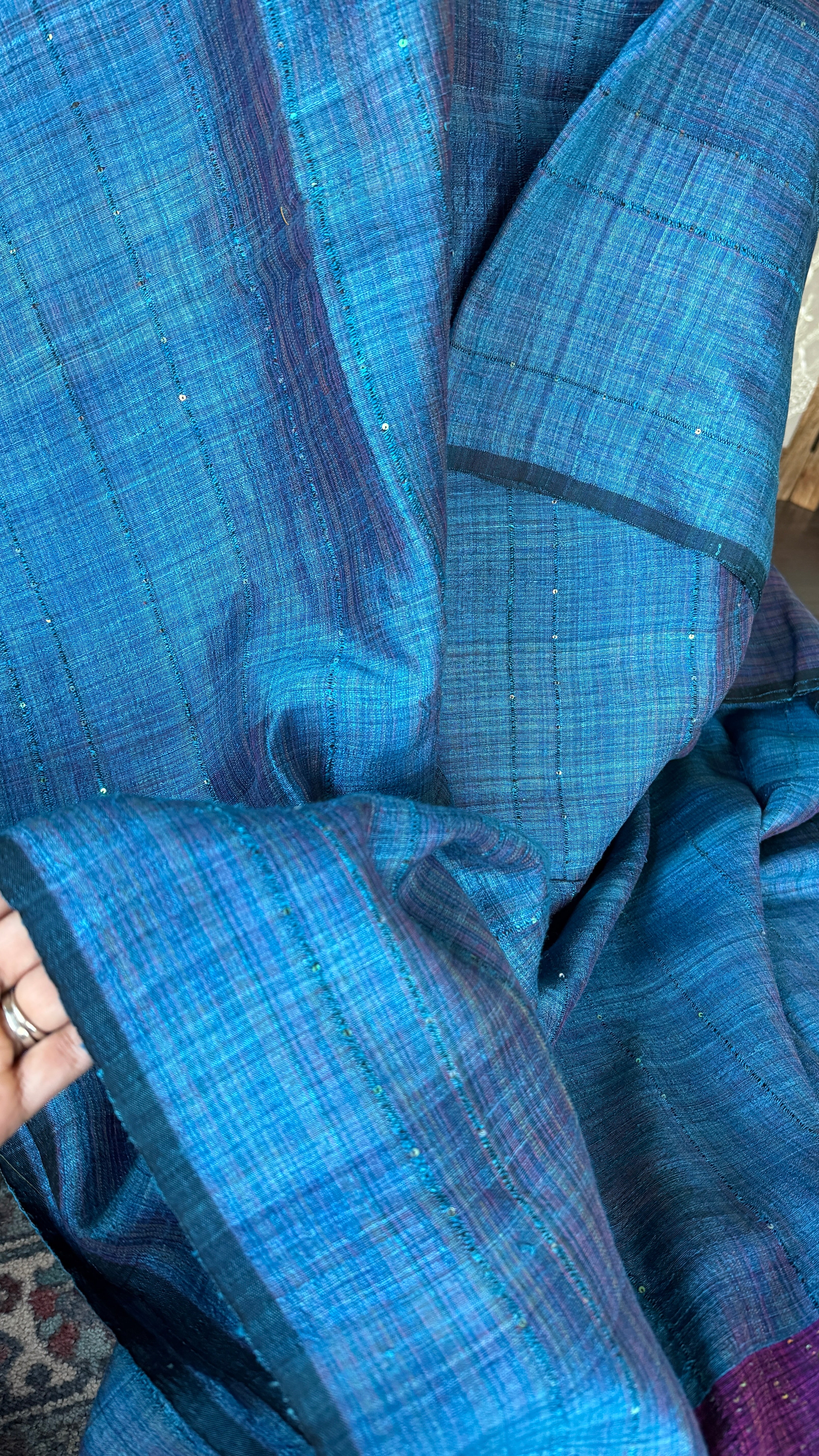 Pure Matka Silk Sequin - Firozi Blue Purple Woven