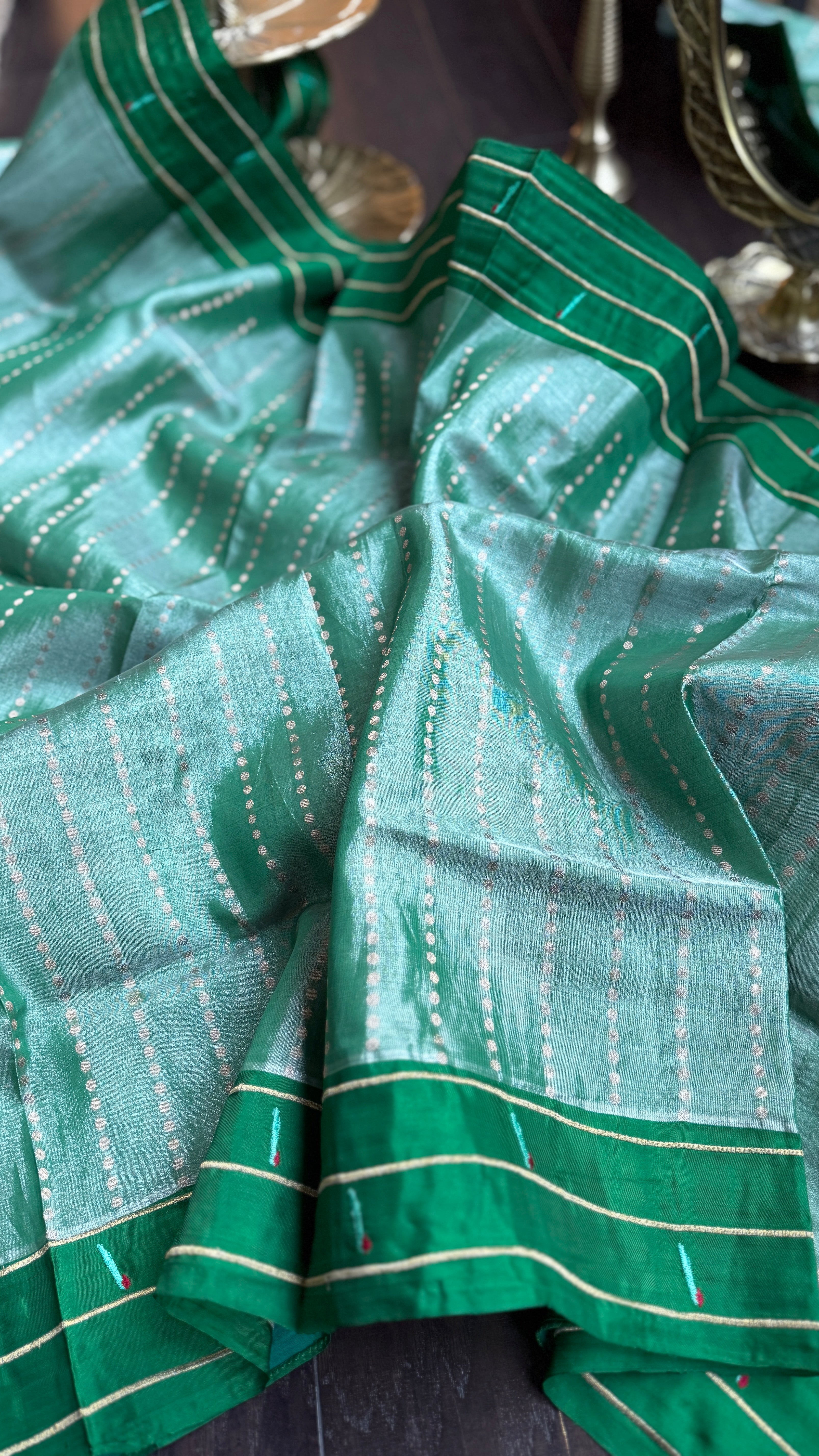 Pure Tissue Silk Paithani Double Munia - Green Woven