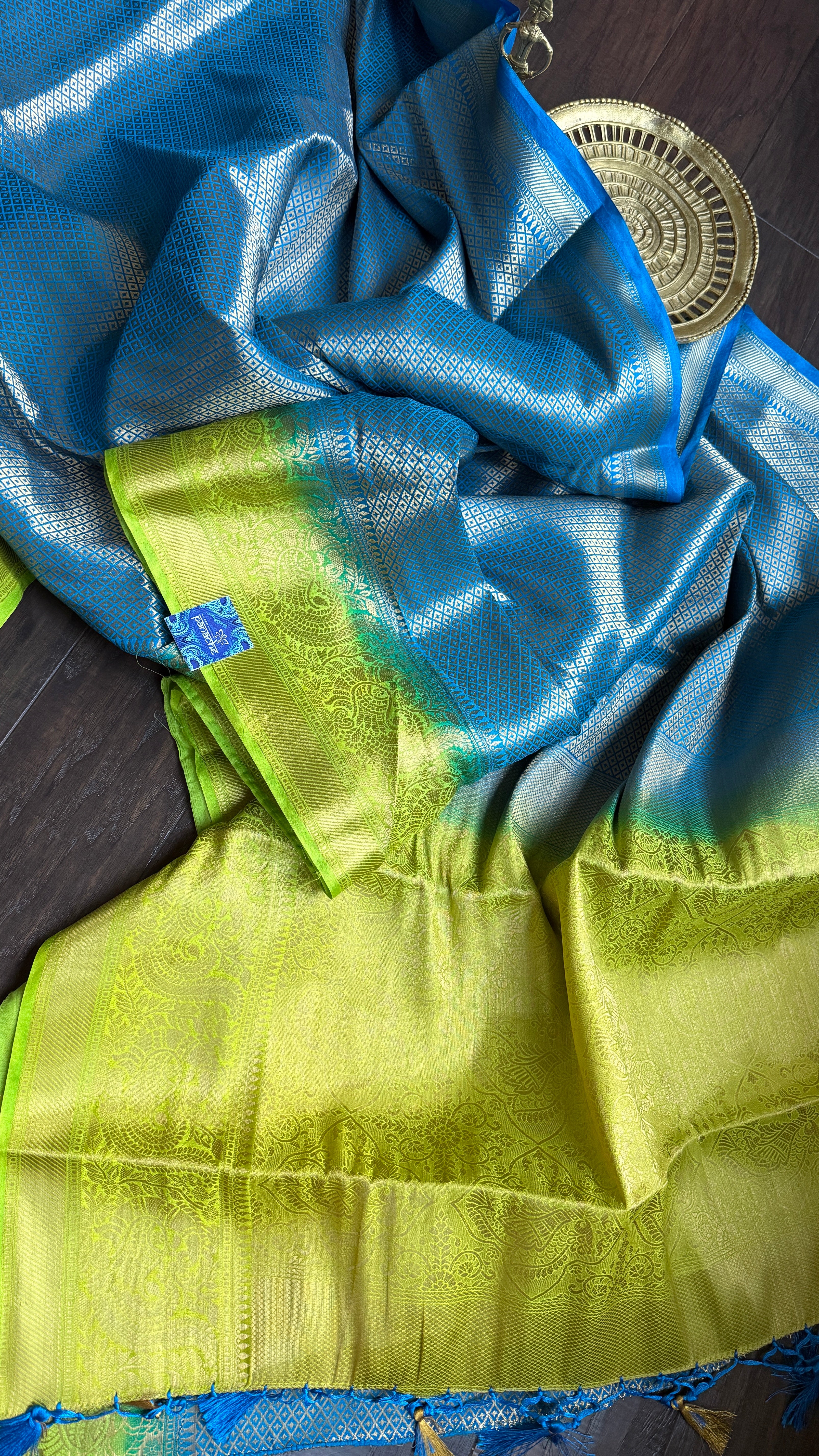 Soft Silk Banaras Saree - Blue Green Tanchoi