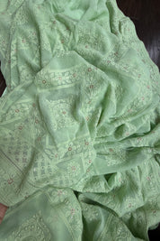 Designer Pure Georgette Chikankari - Light Pista Green