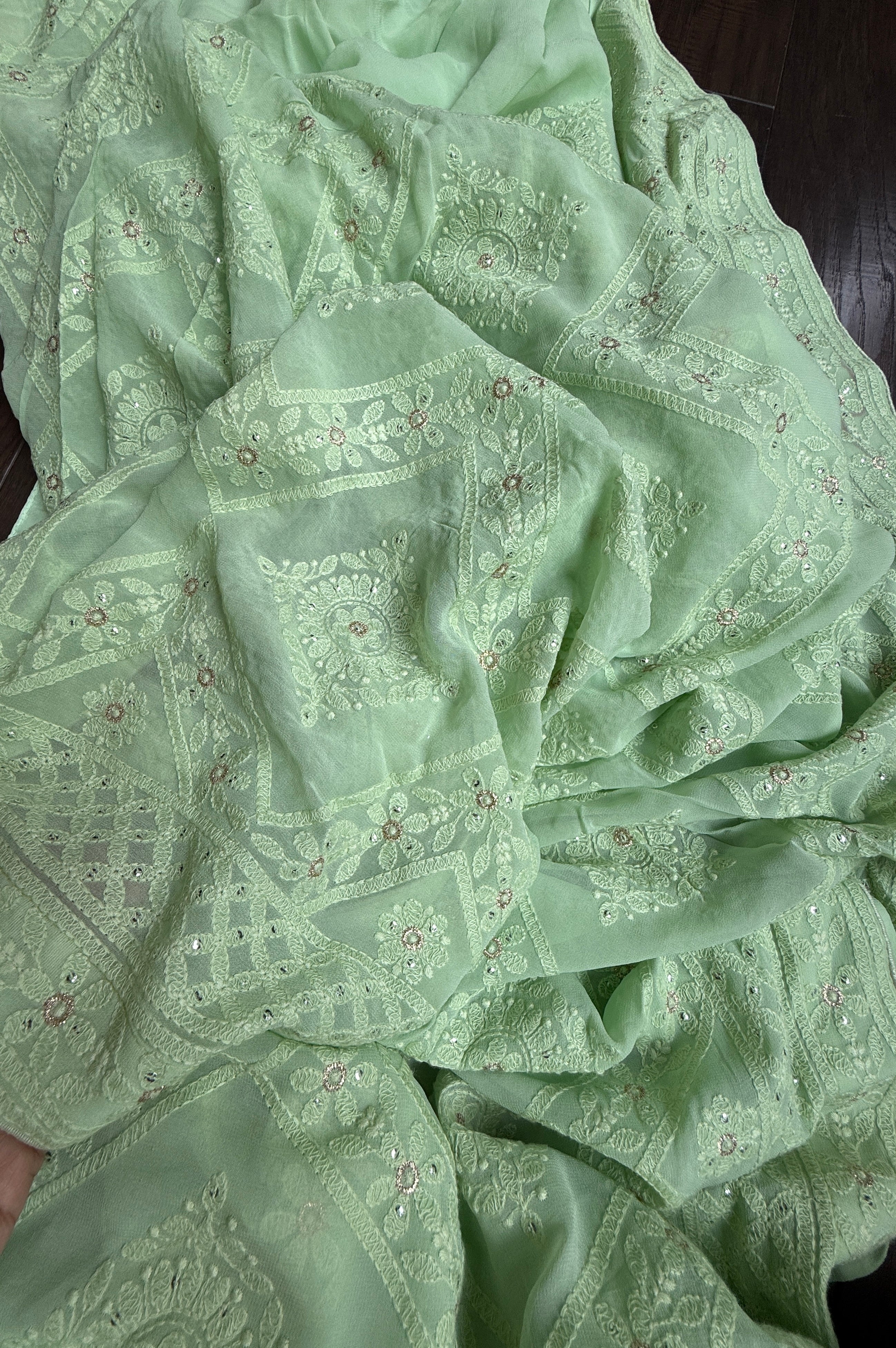 Designer Pure Georgette Chikankari - Light Pista Green