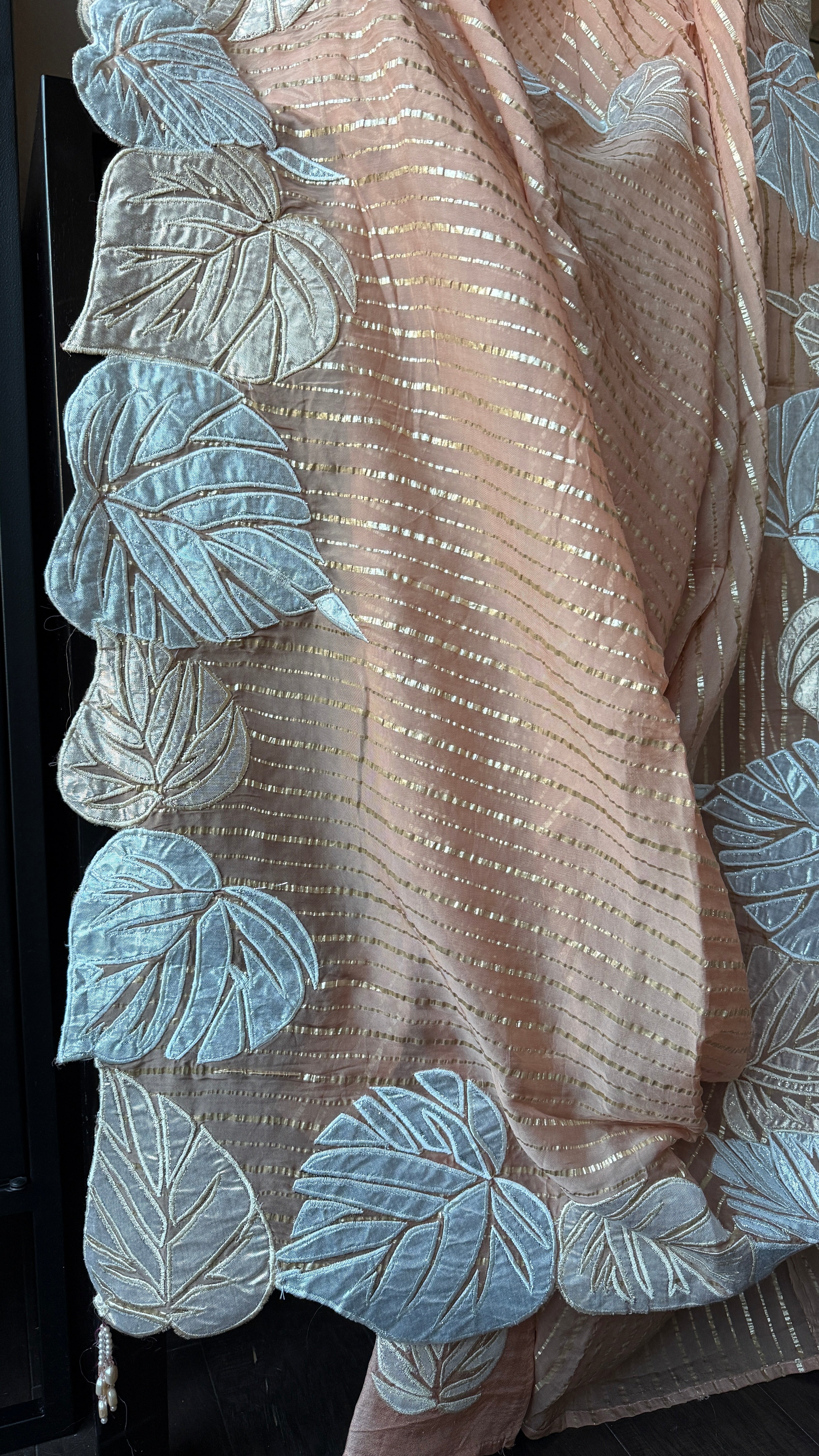 Designer Georgette Silk - Mocha Brown Appliqué Embroidered