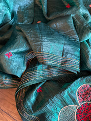 Designer Crushed Silk - Teal Gree Hand Lambani