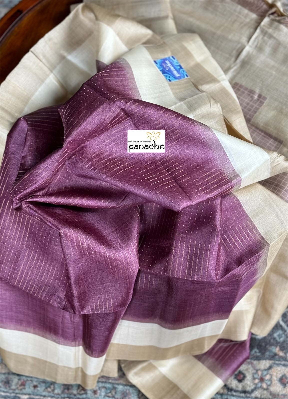 Pure Tussar Silk Woven - Wine Cream