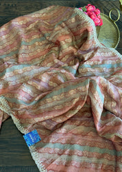Designer Organza Leheriya - Light Rust Pink Multi Color