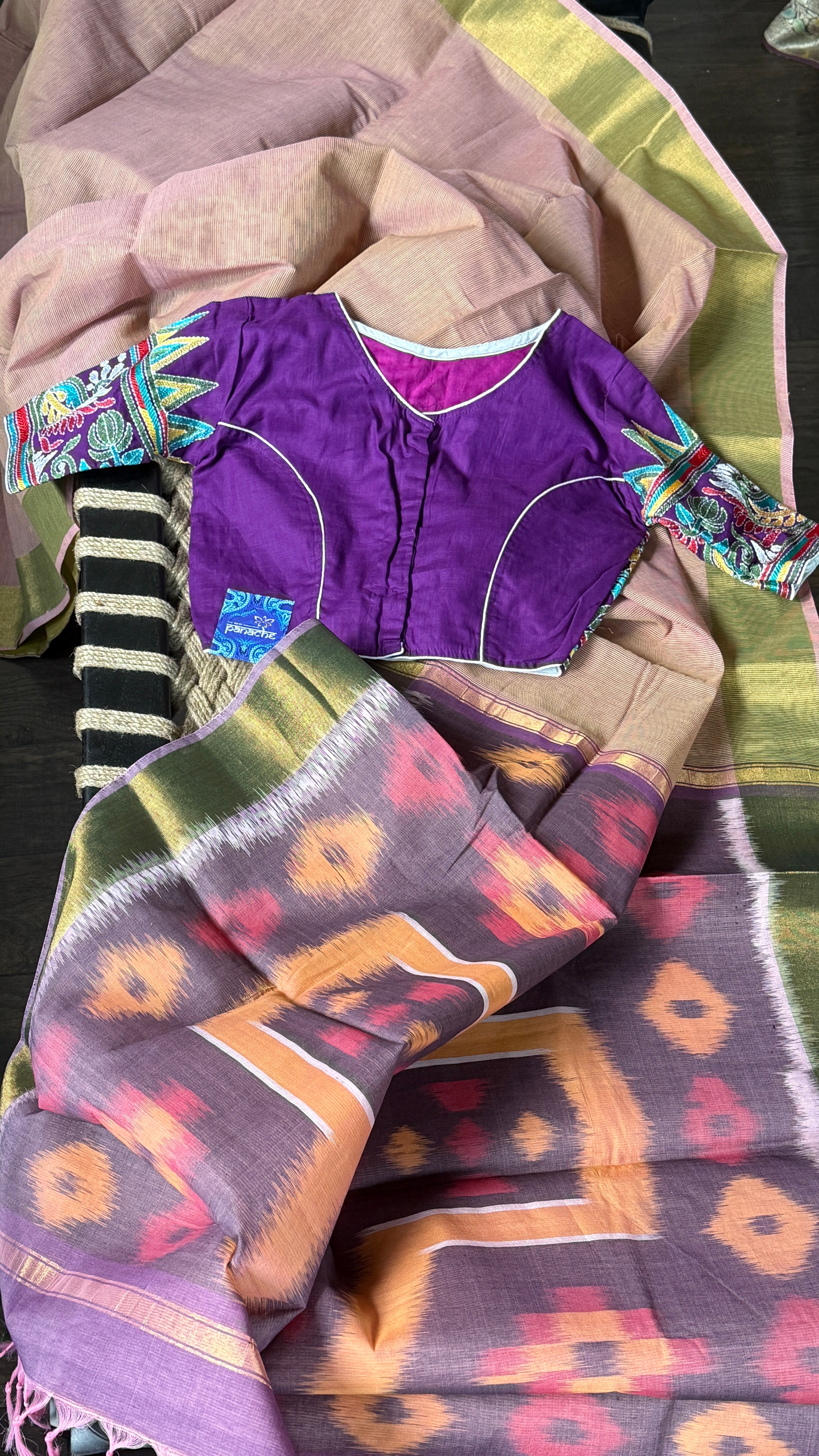 Designer Blouse - Purple Kantha Stitch