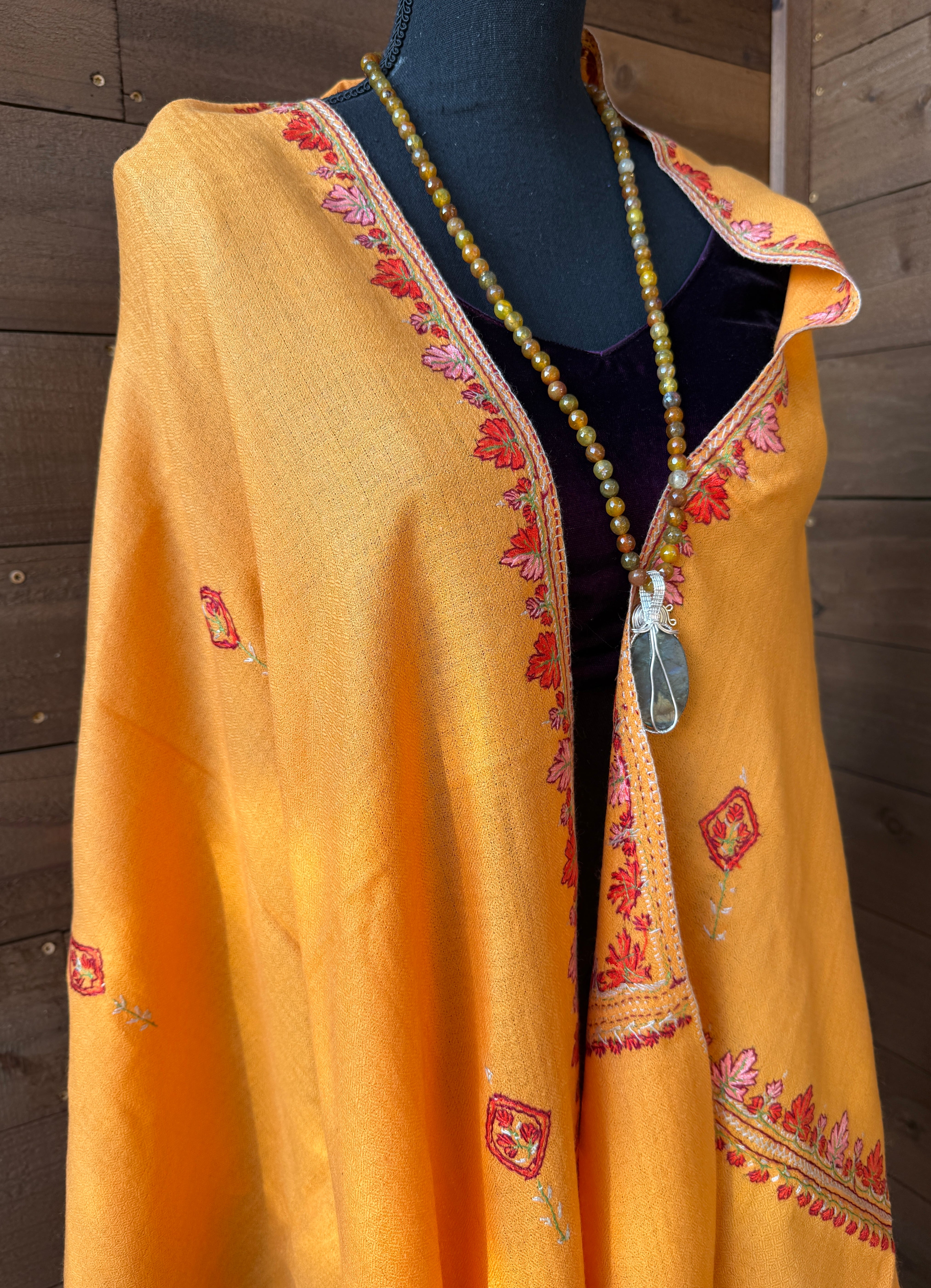 Kashmiri Pashmina Stole/Shawl - Yellow Sozni