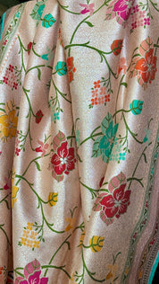 Khaddi Tussar Banarasi -  Peach Sea Green Meenakari