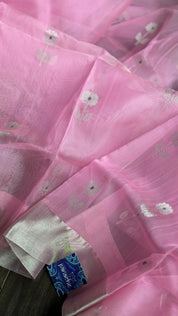 Chanderi Organza Silk - Baby Pink Meenakari