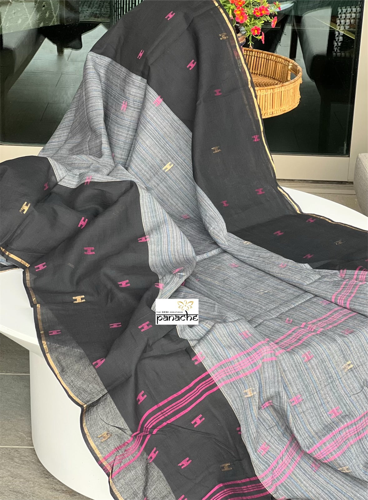 Pure Khadi Cotton Handloom - Black Grey Woven