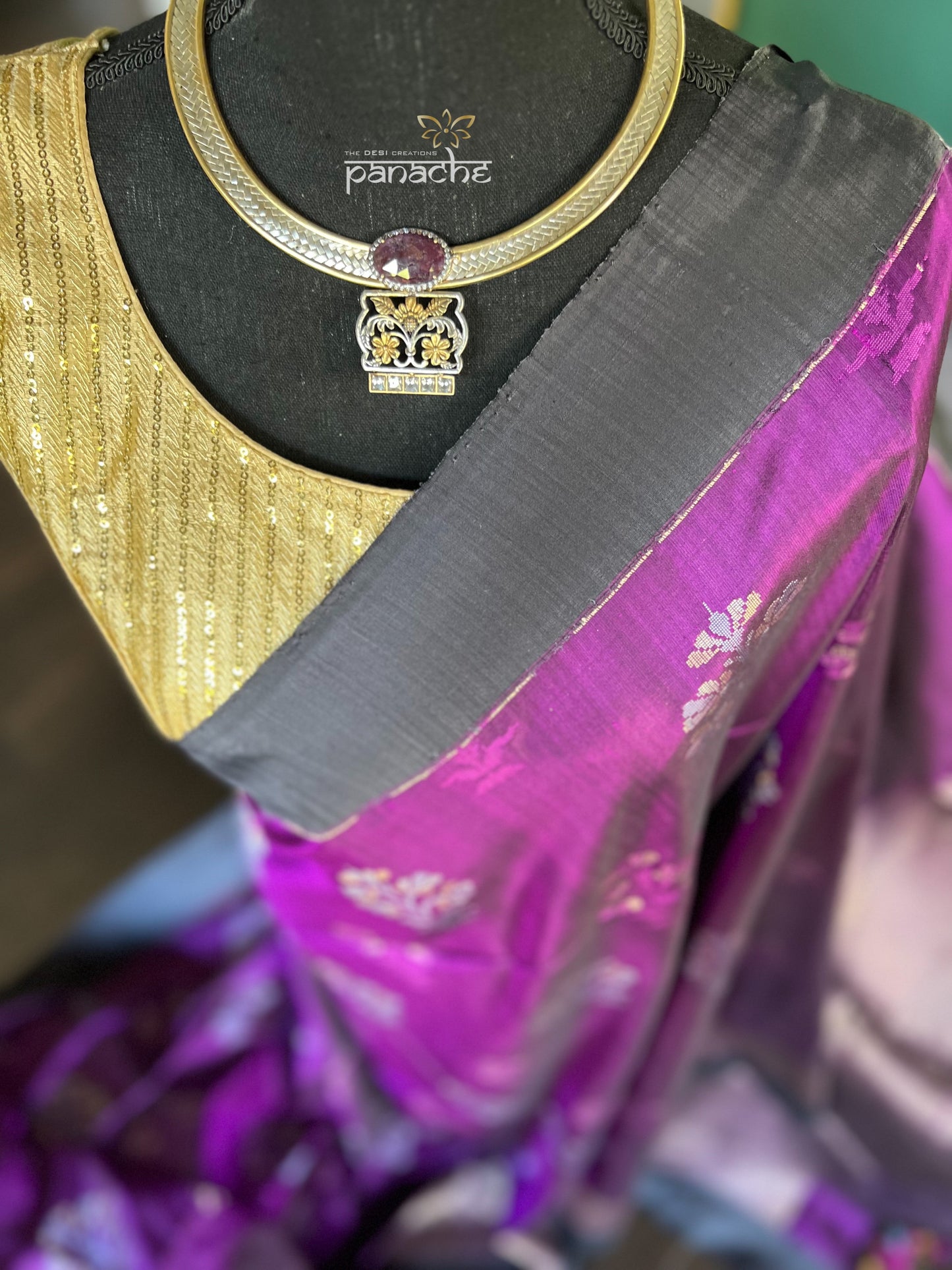 Pure Silk Katan Banarasi - Purple Meenakari Motifs