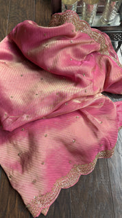 Designer Georgette Organza - Pink Dual Shaded Scalloped Border