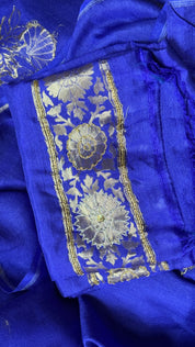 Designer Muga Chiffon Banarasi - Purple Blue Hand Zardozi Embroiderd