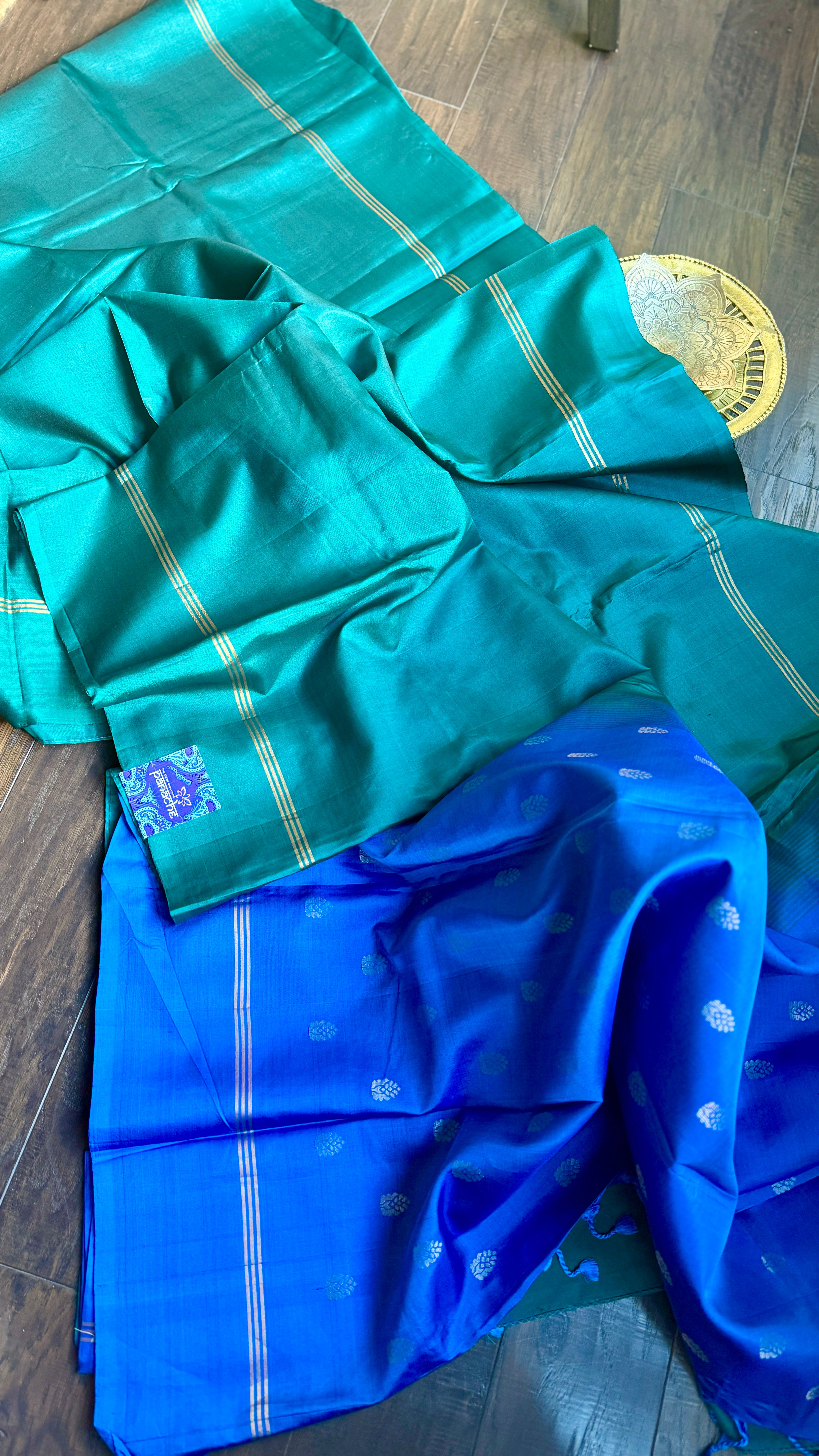 Pure Silk Kanjivaram - Teal Green Blue