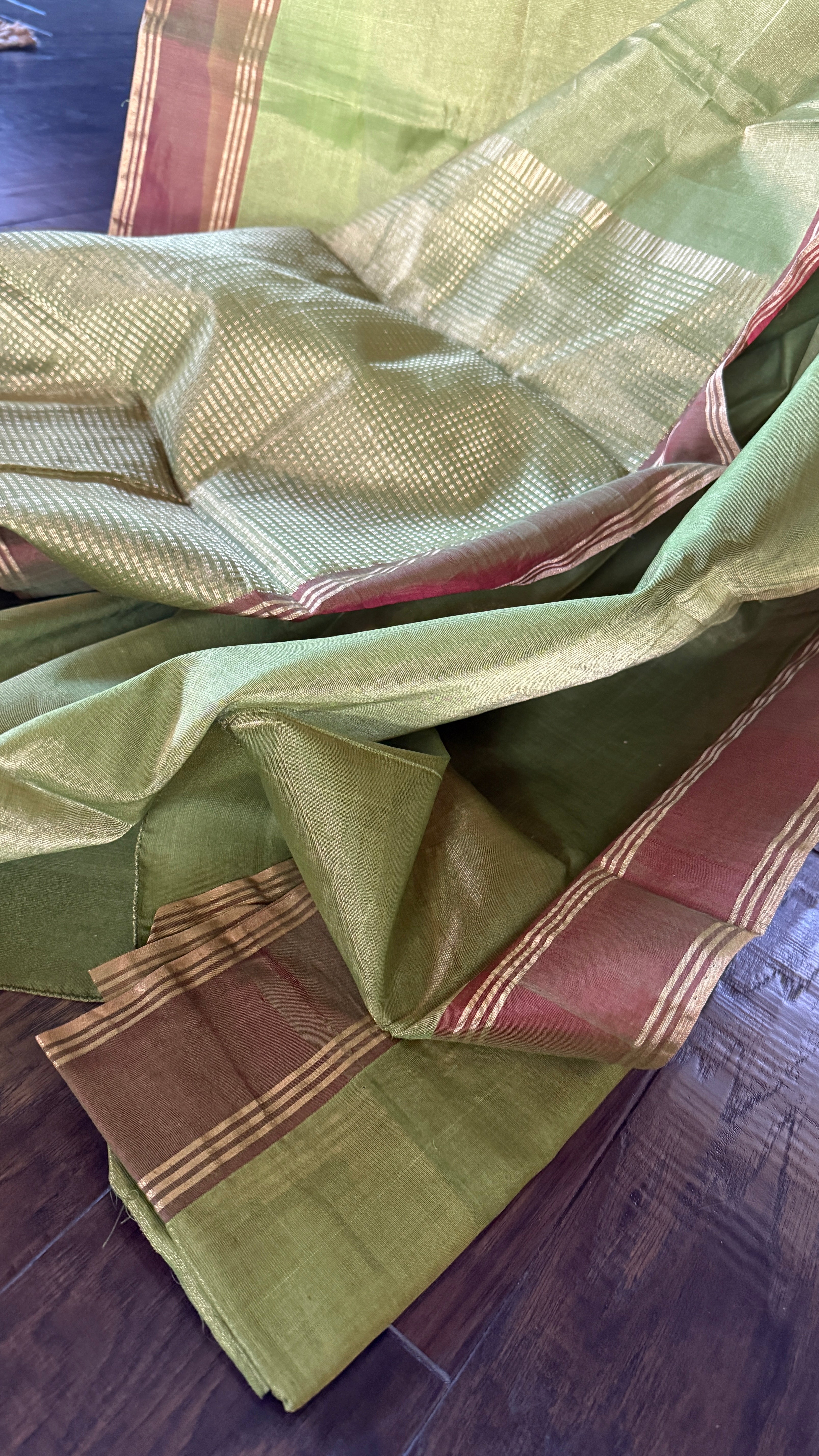 Chanderi Silk Cotton Tissue - Henna Green Woven