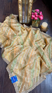Designer Georgette Organza - Yellow Multi Color Hand Embroidered
