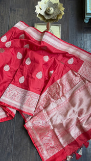 Katan Silk Banarasi -  Red Kadwa