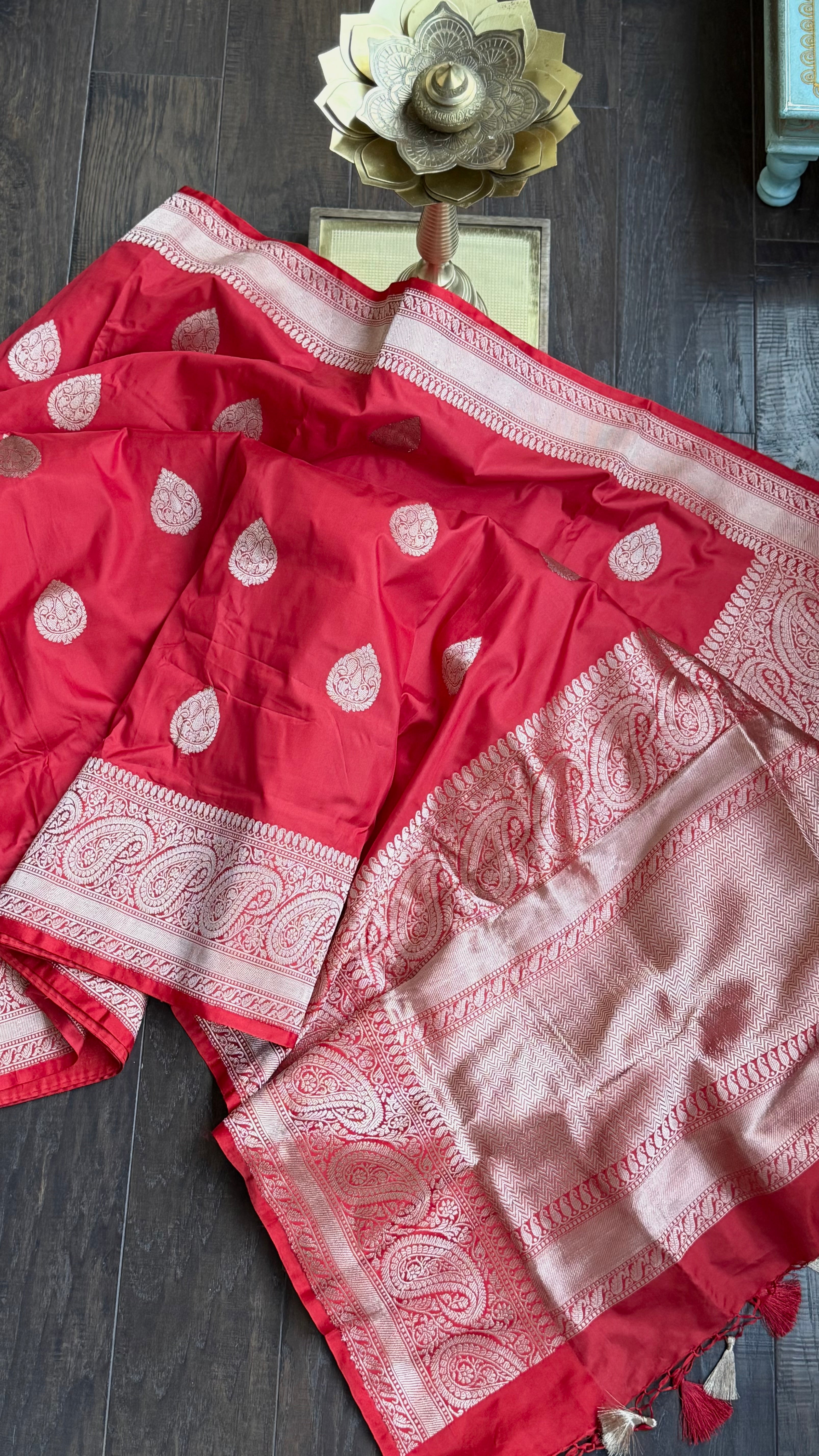 Katan Silk Banarasi -  Red Kadwa