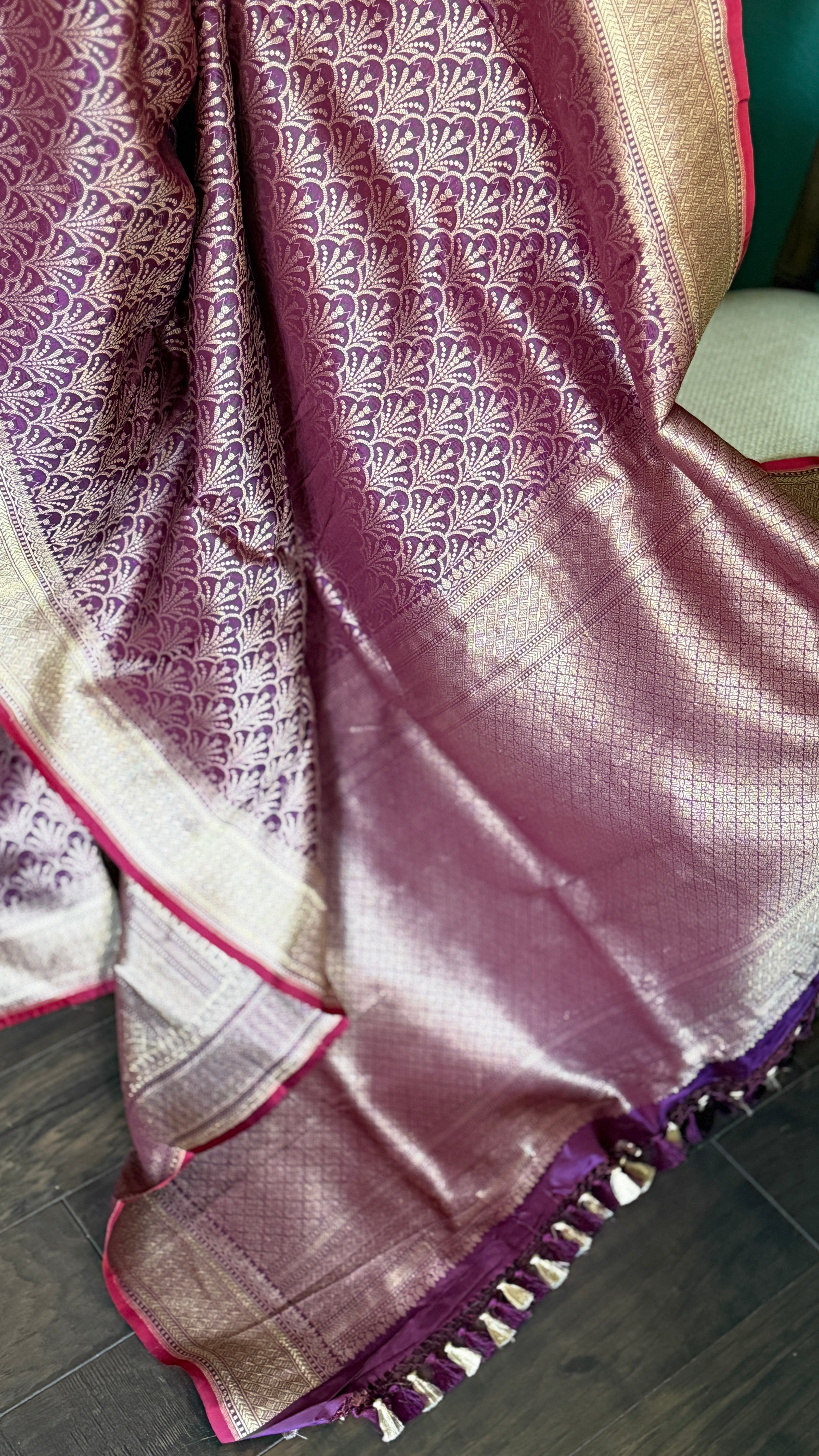 Pure Silk Brocade Banarasi- Plum Golden Zari