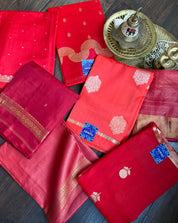 Pure Organza Silk Banarasi - Red Borderless