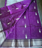Pure Chanderi Pattu Silk Eknaliya - Wine Silver