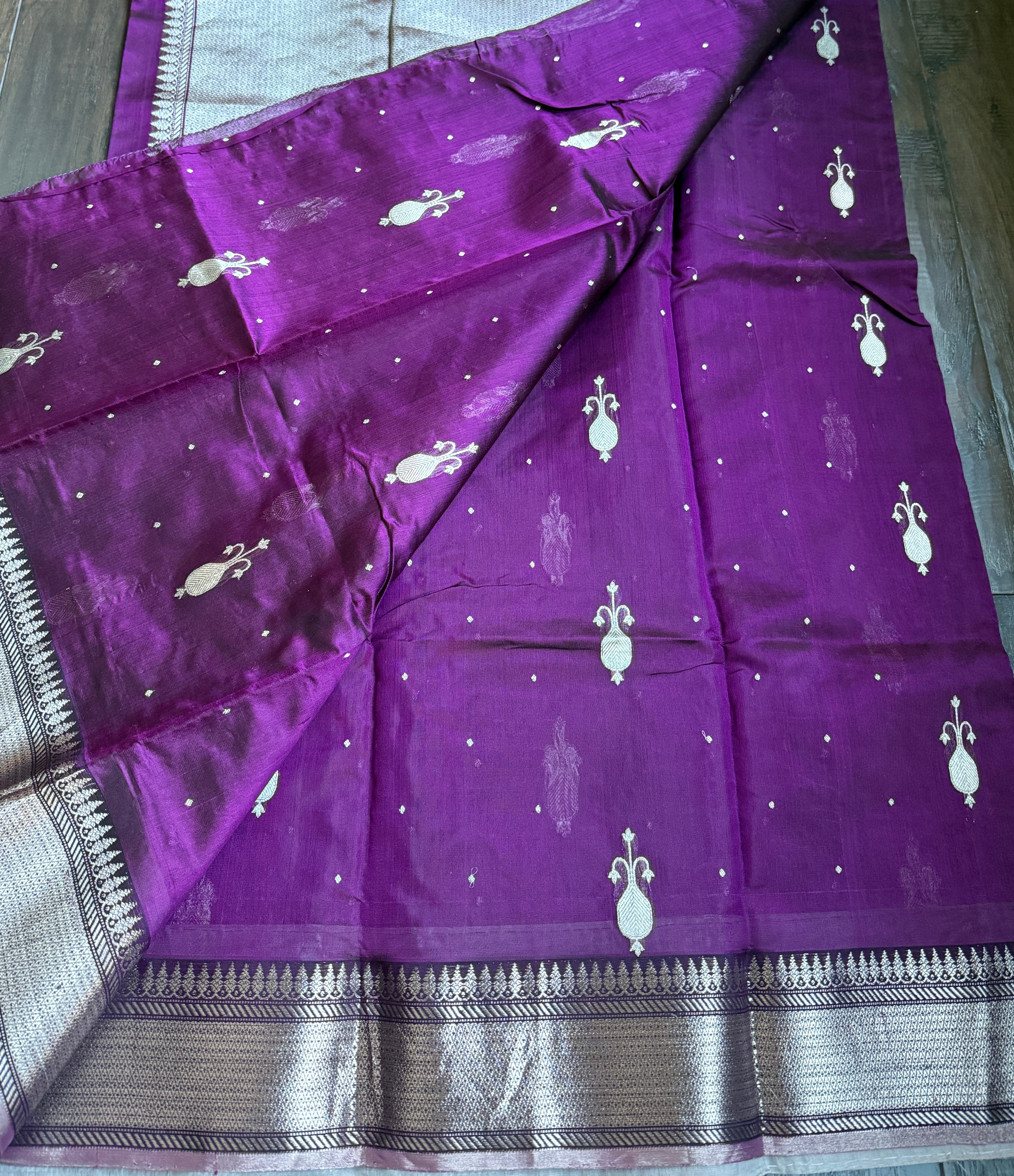 Pure Chanderi Pattu Silk Eknaliya - Wine Silver