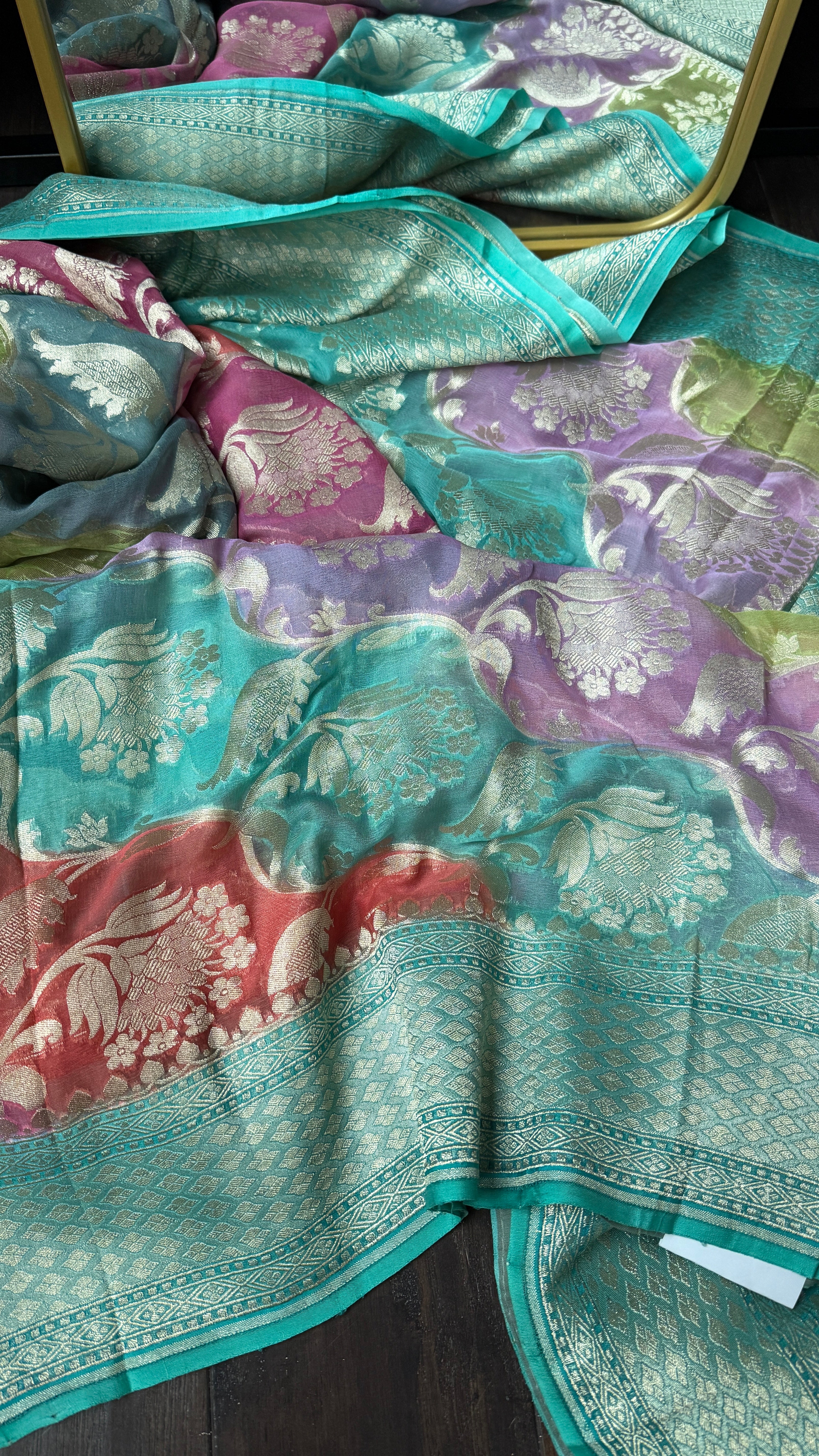 Khaddi Georgette Banarasi - Sea Green Multi color Rangkat