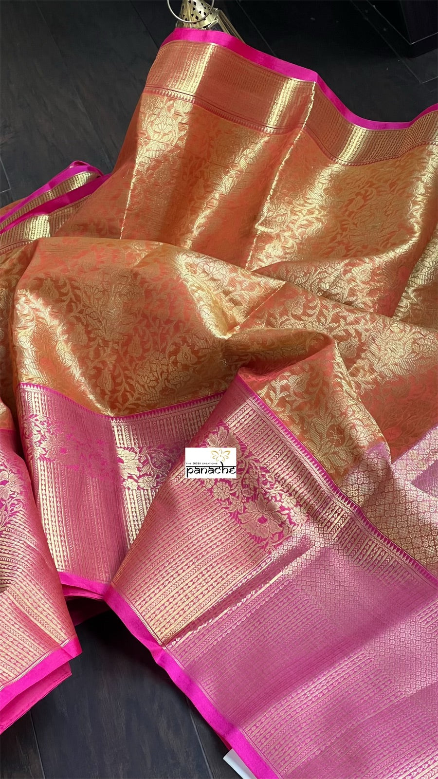 Soft Silk Banaras Saree - Orange Pink Tanchoi