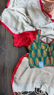 Pure Khadi Cotton Jute Handloom - Off White Red