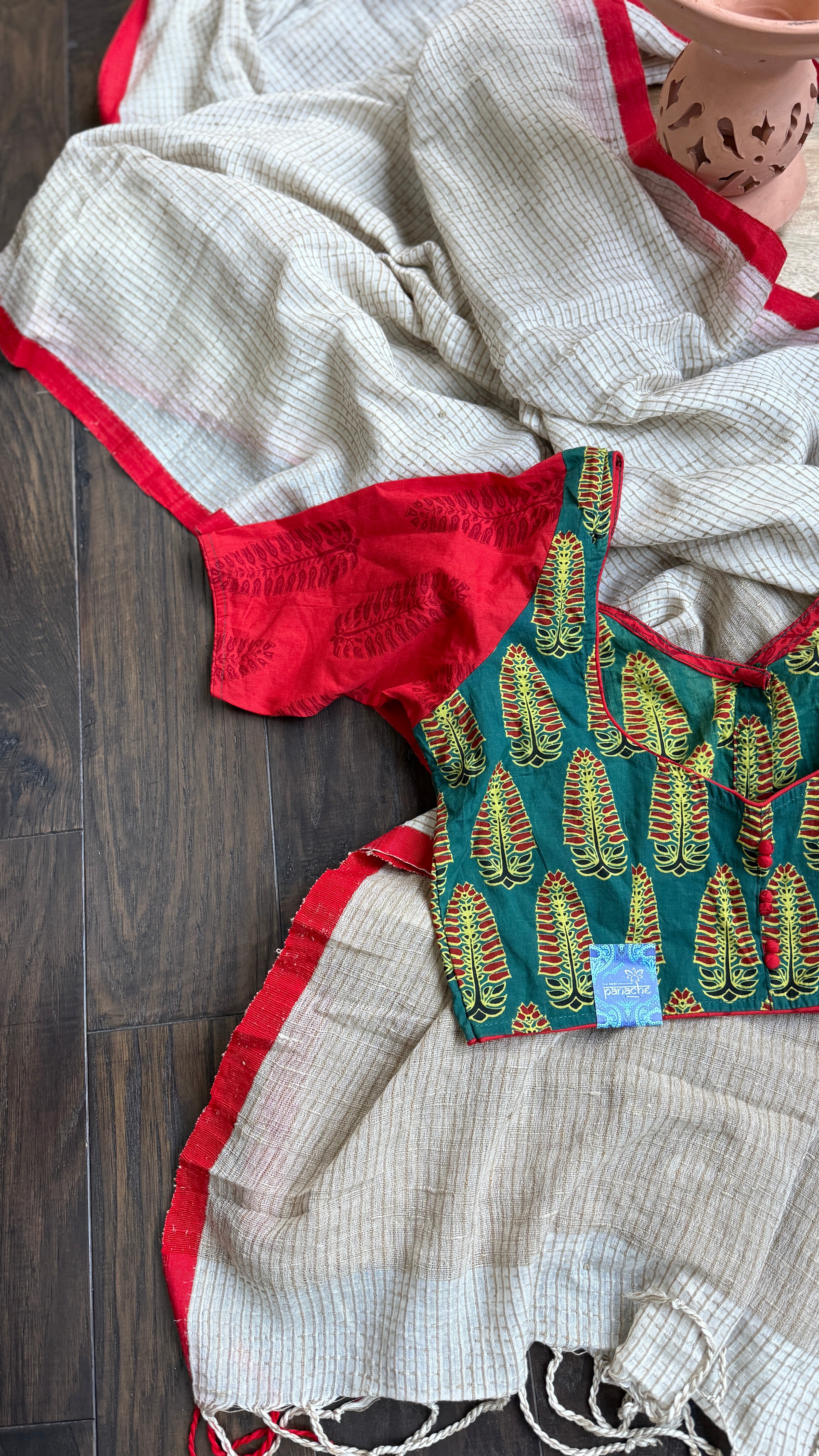 Pure Khadi Cotton Jute Handloom - Off White Red