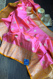 Katan Silk Banarasi - Shot Pink Orange