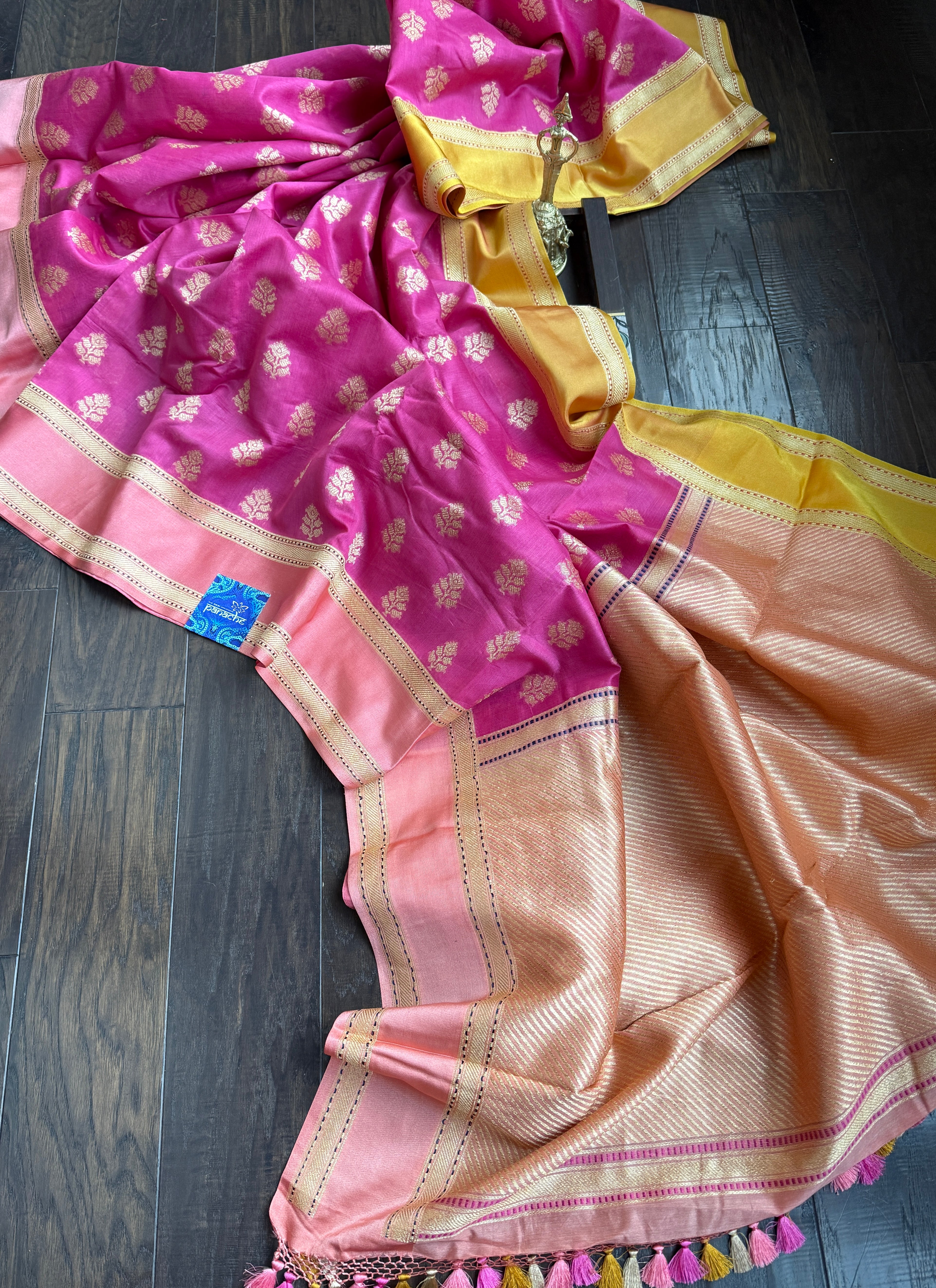 Pure Cotton Banarasi Satin border - Pink Ganga Yamuna Woven