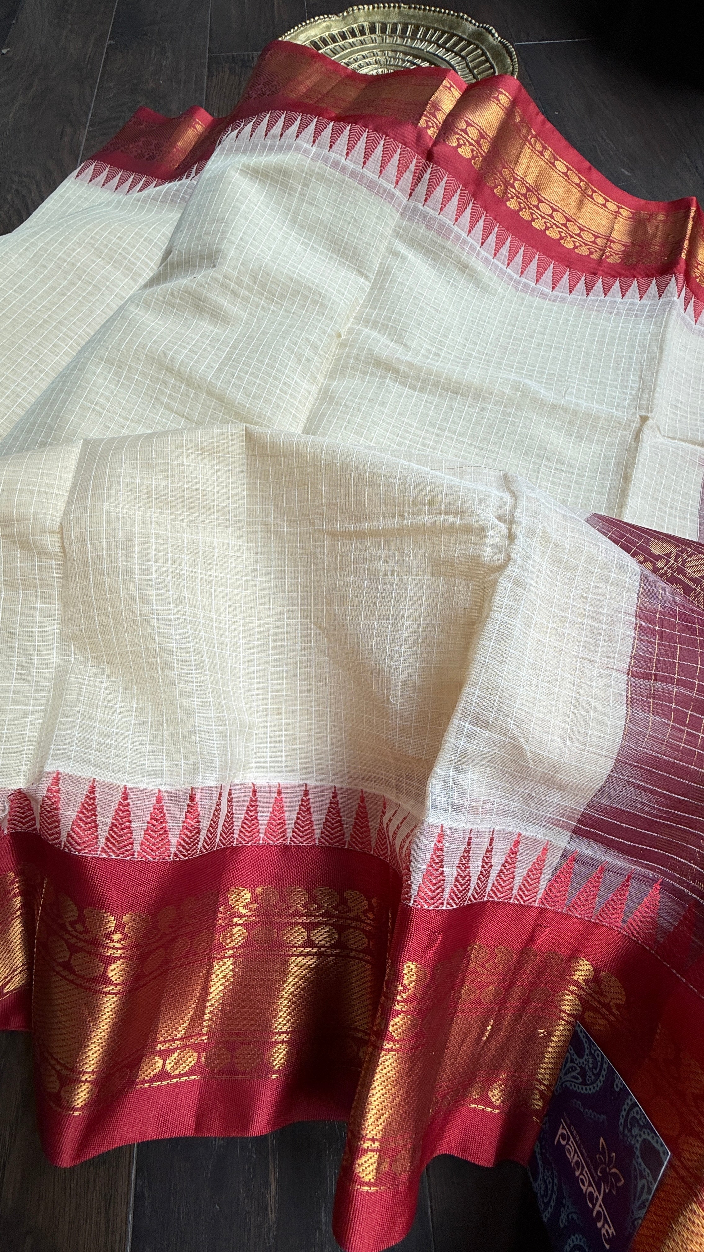 Cotton Gadwal - Beige Maroon