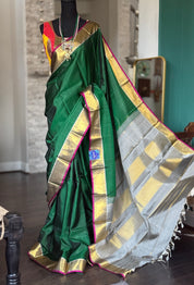 Pure Silk Kanjivaram - Dark Green Grey