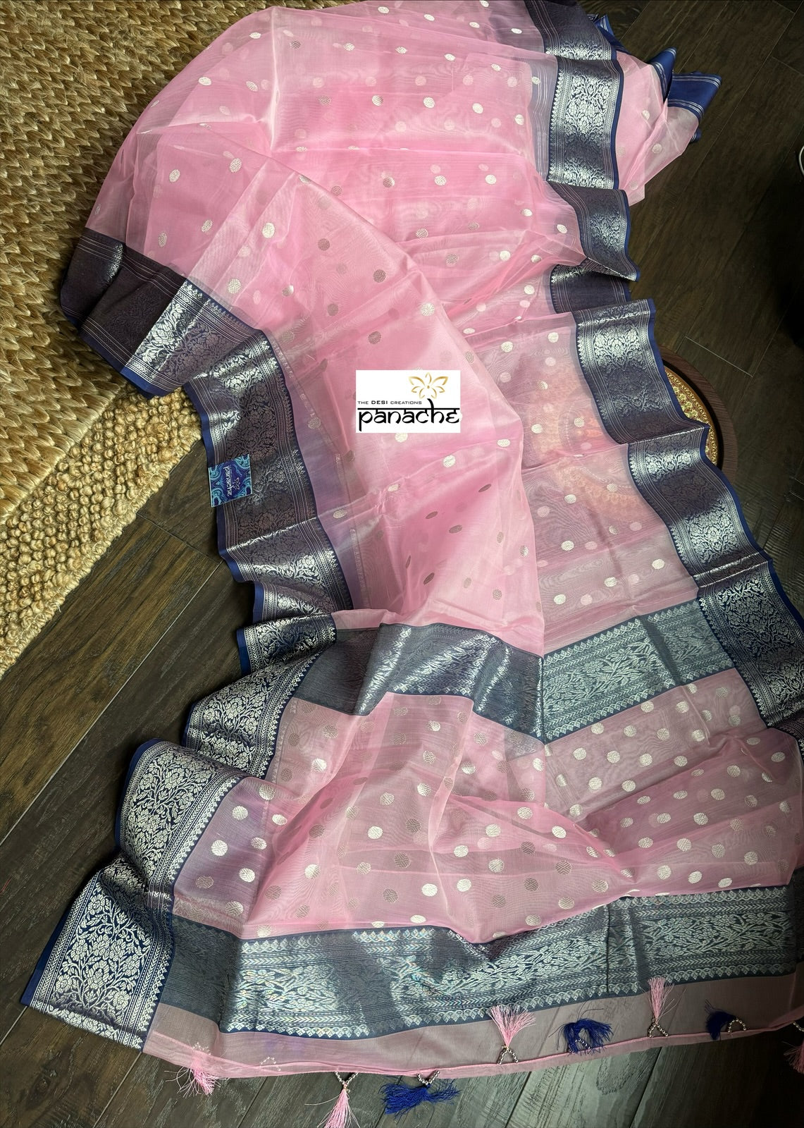 Chanderi Organza Silk - Baby Pink Blue