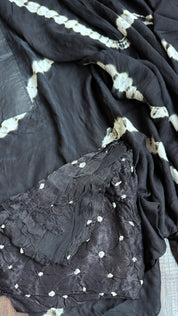 Modal Silk Makdi Bandhej - Black Shibori