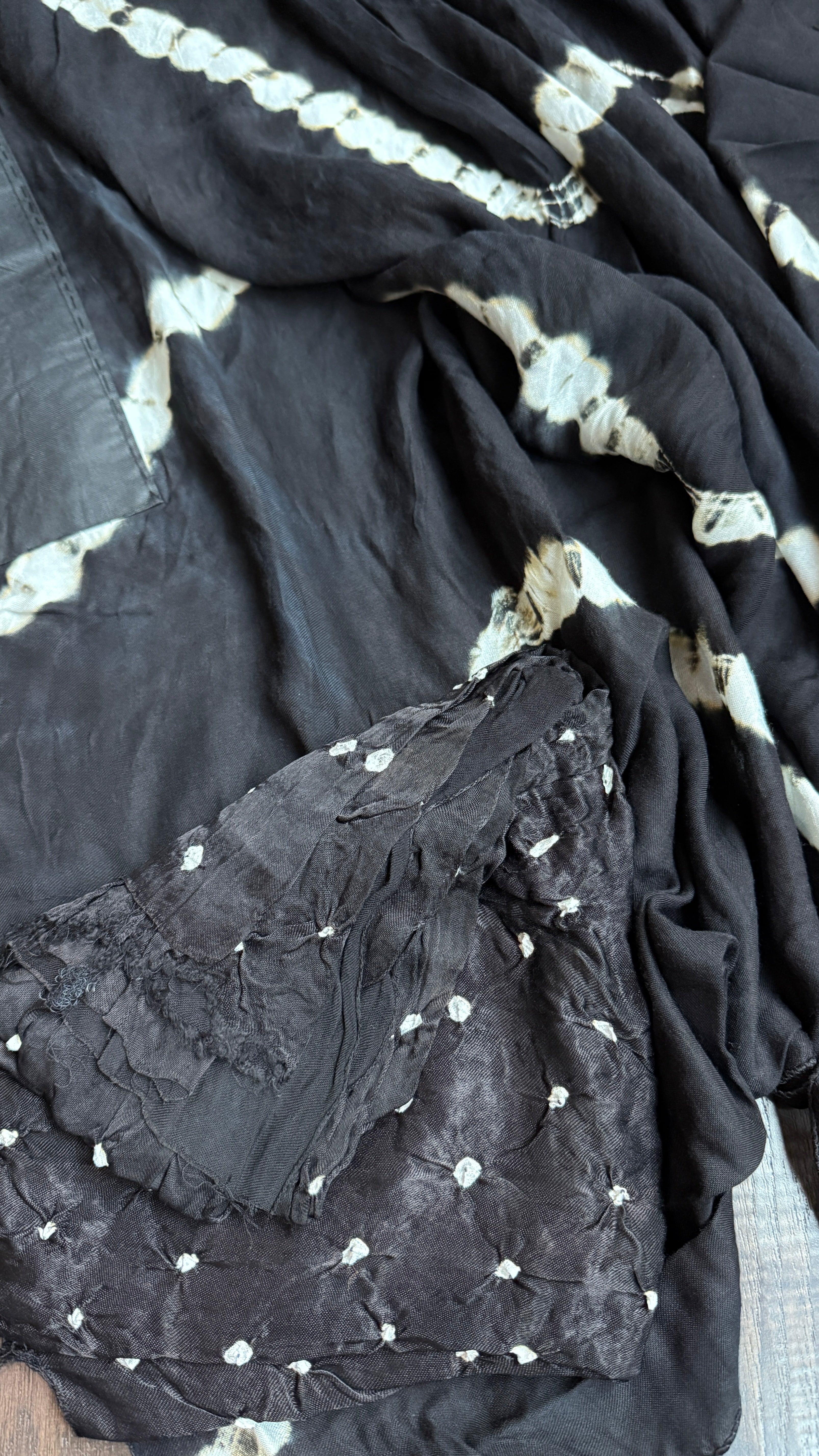 Modal Silk Makdi Bandhej - Black Shibori