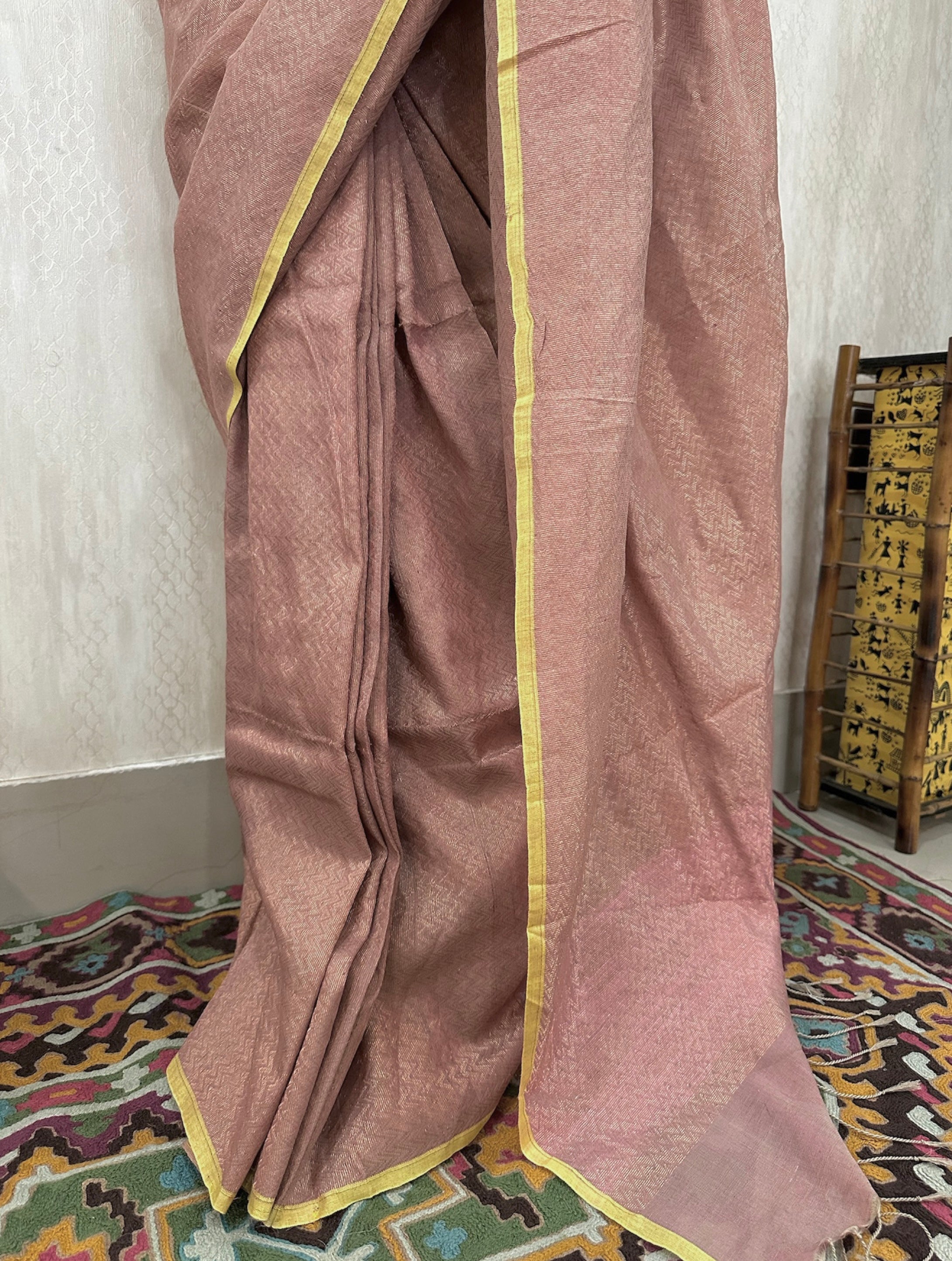Pure Khadi Matka Cotton Brocade - Dusty Pink Color Handwoven